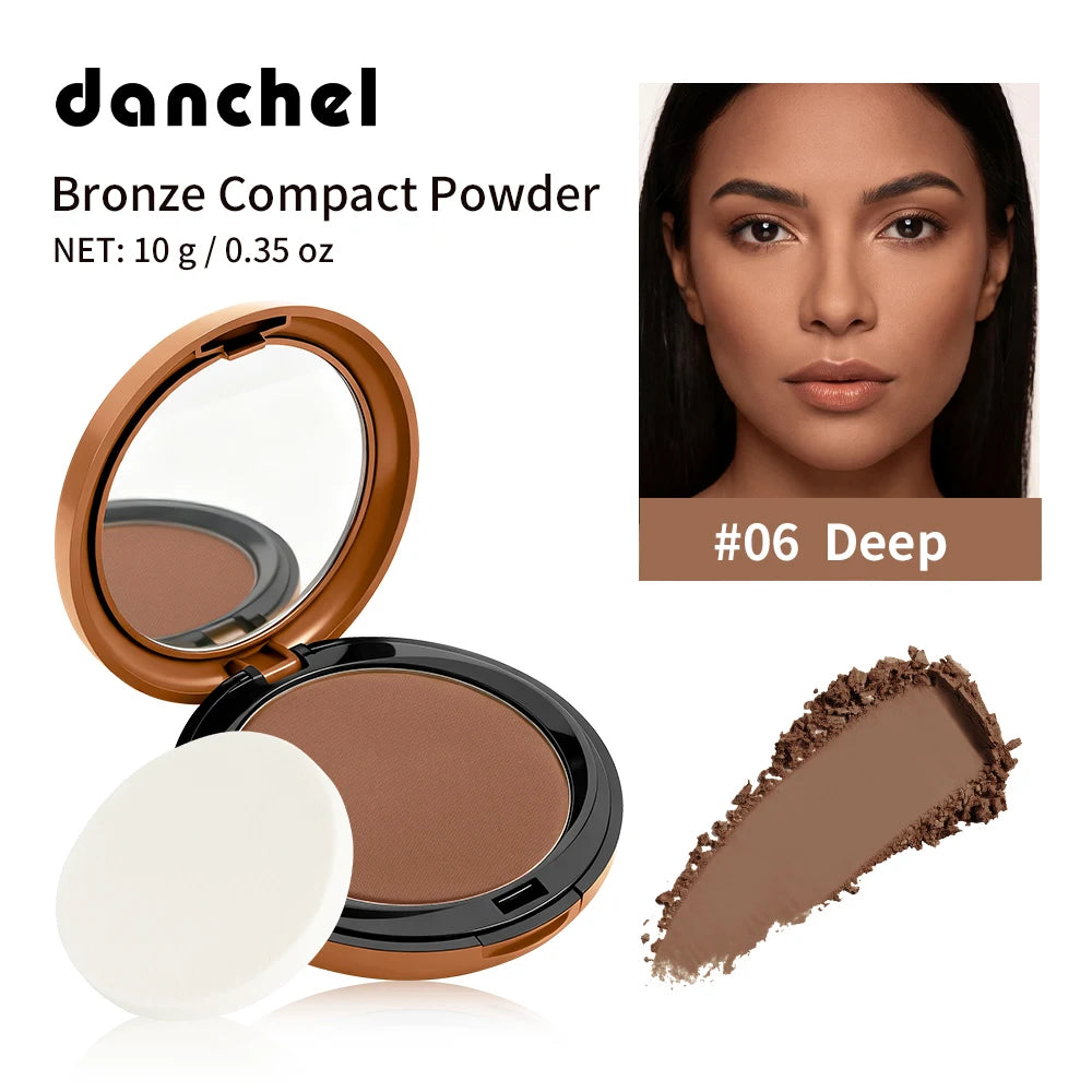 Bronze Compact Powder Long-Lasting Smooth Matte Bronze Finish Natural Brightening Conceal Flaw Even Skin Tone Powder With Mirror Oasis Select Deep