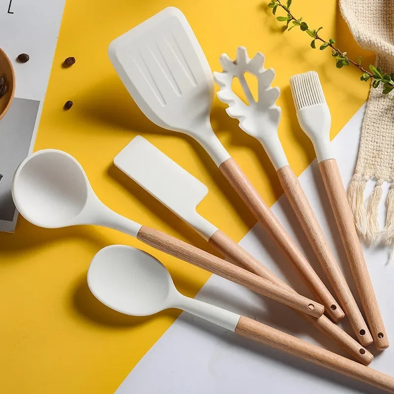 Silicone Kitchenware Non-stick Cooking Utensils Set Cookware Spatula Egg Beaters Shovel Stainless Steel Handle Kitchen Tool Set Oasis Select