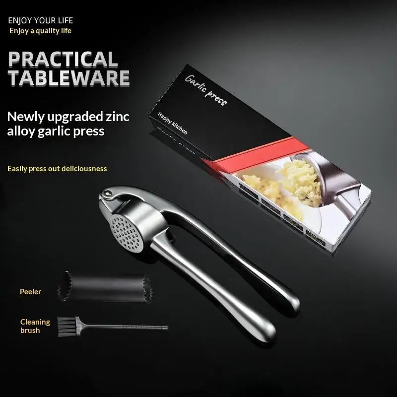 Zinc Alloy Garlic Press With Peeler And Cleaning Brush Rust Resistant For Home Kitchen Prep Oasis Select