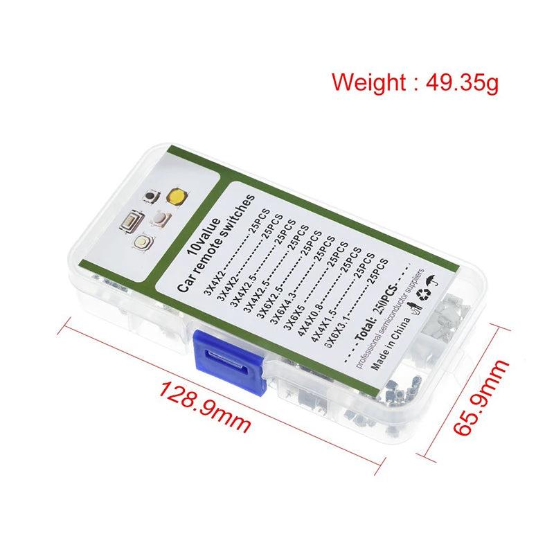 Durable Car Remote Control Button, 10 Different Types, 100/250 Pieces per Box, Ideal for Car Key Micro Switches Oasis Select