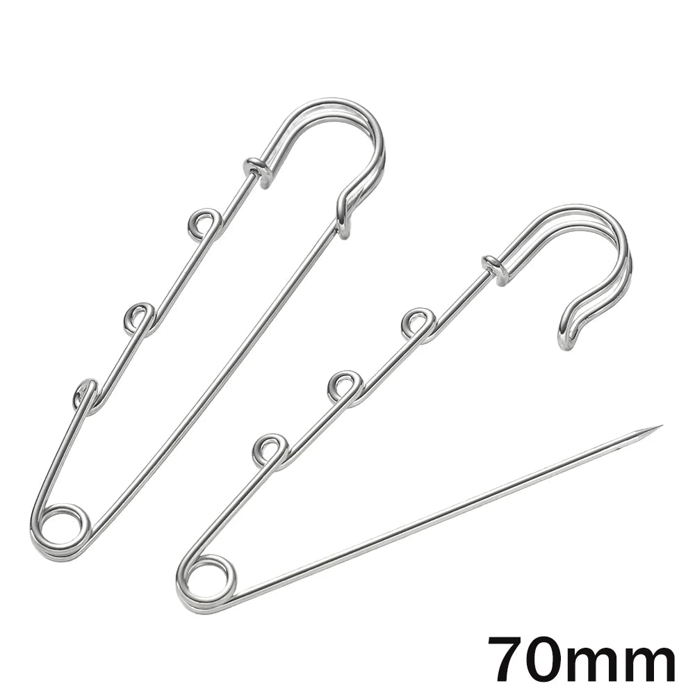 10pcs Heavy Duty Safety Pin Charms with 1/2/3/4/5 Loops for DIY Garment Blanket Skirts Knitted Fabric Brooch Crafts Jewelry Make Oasis Select 70mm With 3 Loop