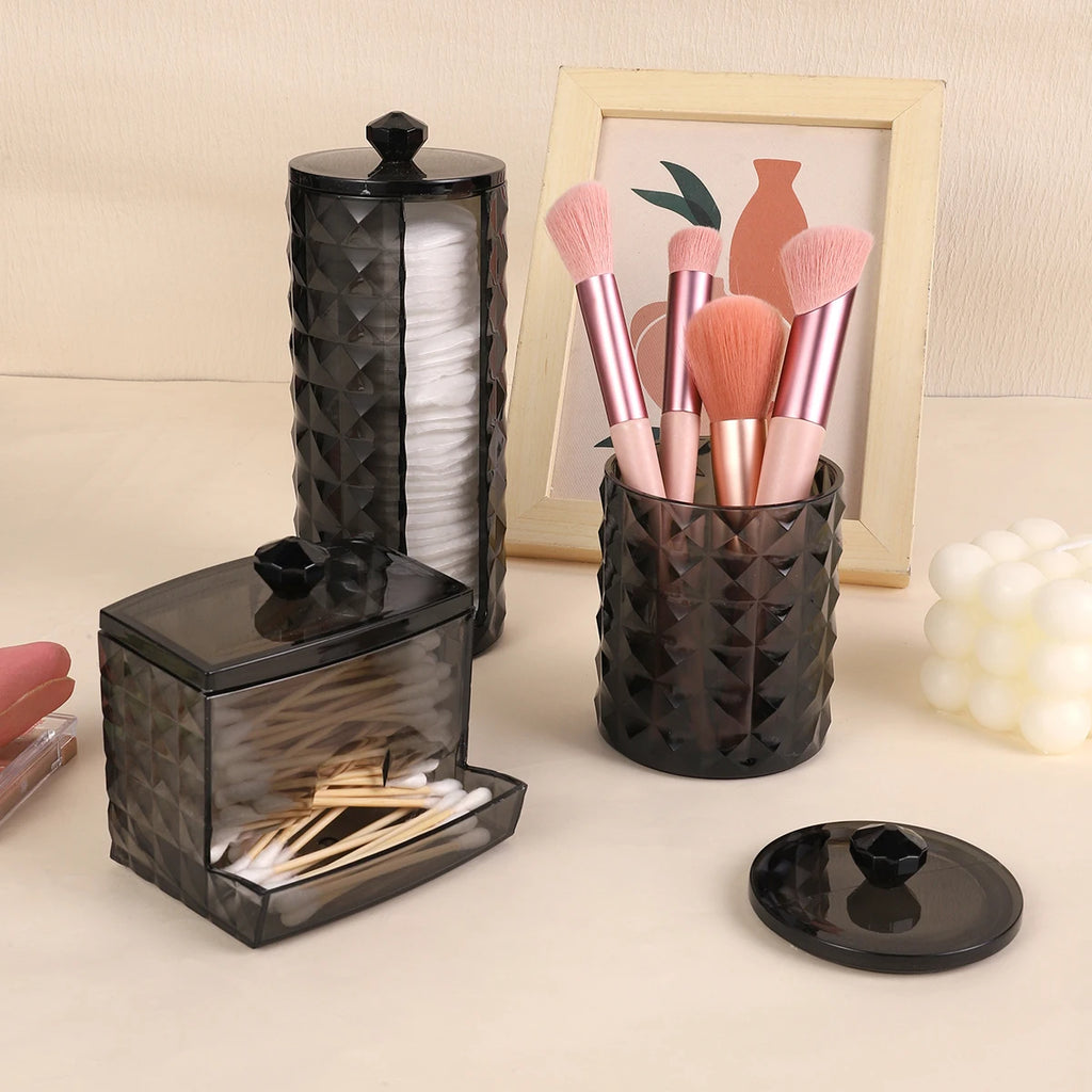 3 Cotton Swab Racks, Bathroom Dispenser, Cotton Ball Storage Box, Cotton Swabs, Clear Storage Jar with Lid, Home Organization Oasis Select