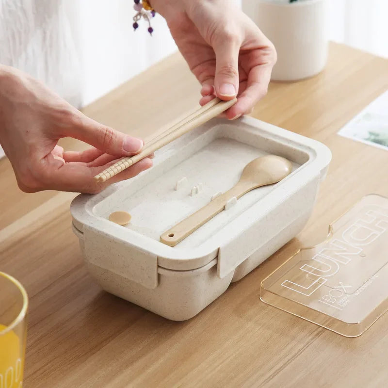 850ml Eco-friendly Wheat Straw Lunch Box Microwave Safe Airtight Bento Container With Tableware For Office Worker Meal Prep Oasis Select