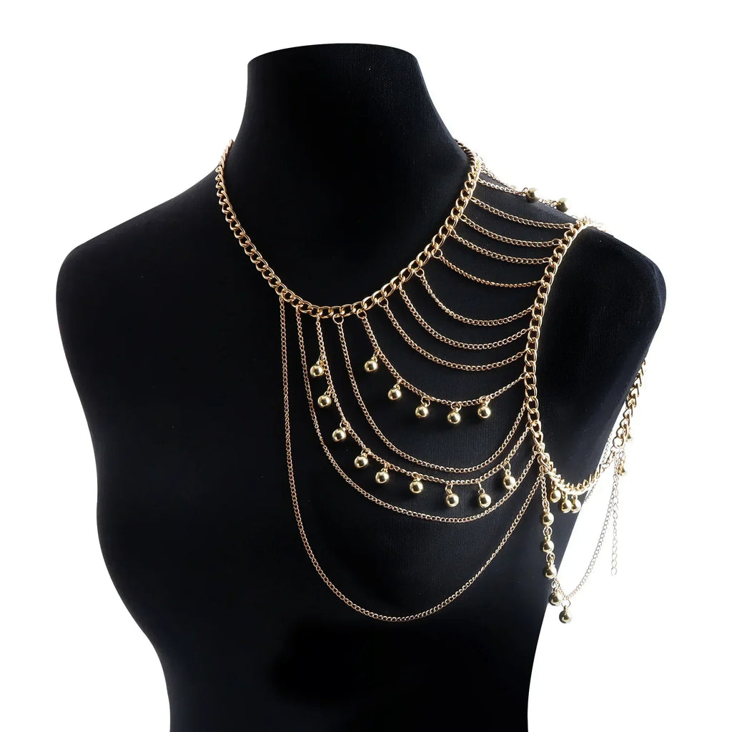 Fashionable Multi-layer Tassel Metal Ball Shoulder Chain Body Chain Personalized Spicy Girl Chest Chain Accessories Oasis Select