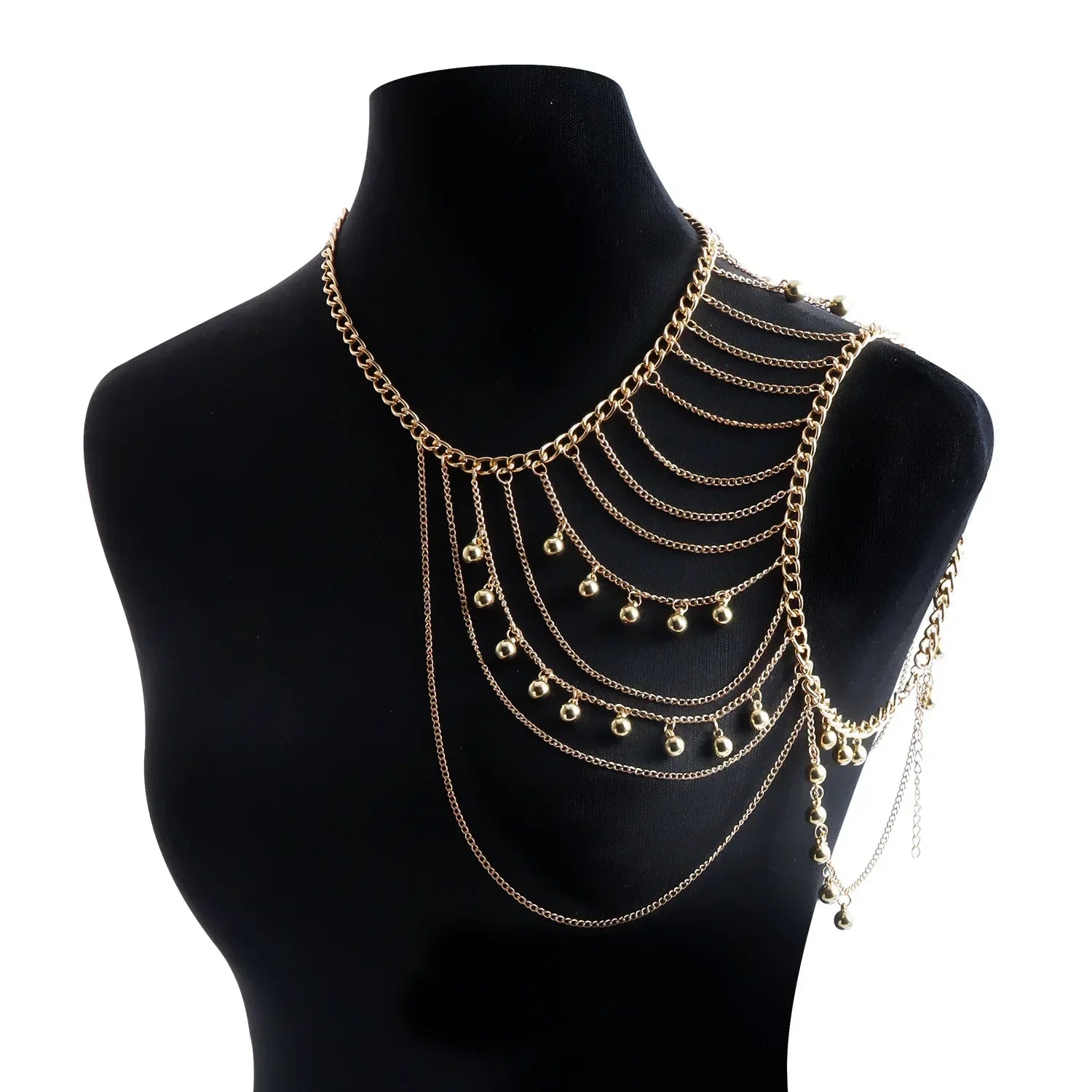 Fashionable Multi-layer Tassel Metal Ball Shoulder Chain Body Chain Personalized Spicy Girl Chest Chain Accessories Oasis Select