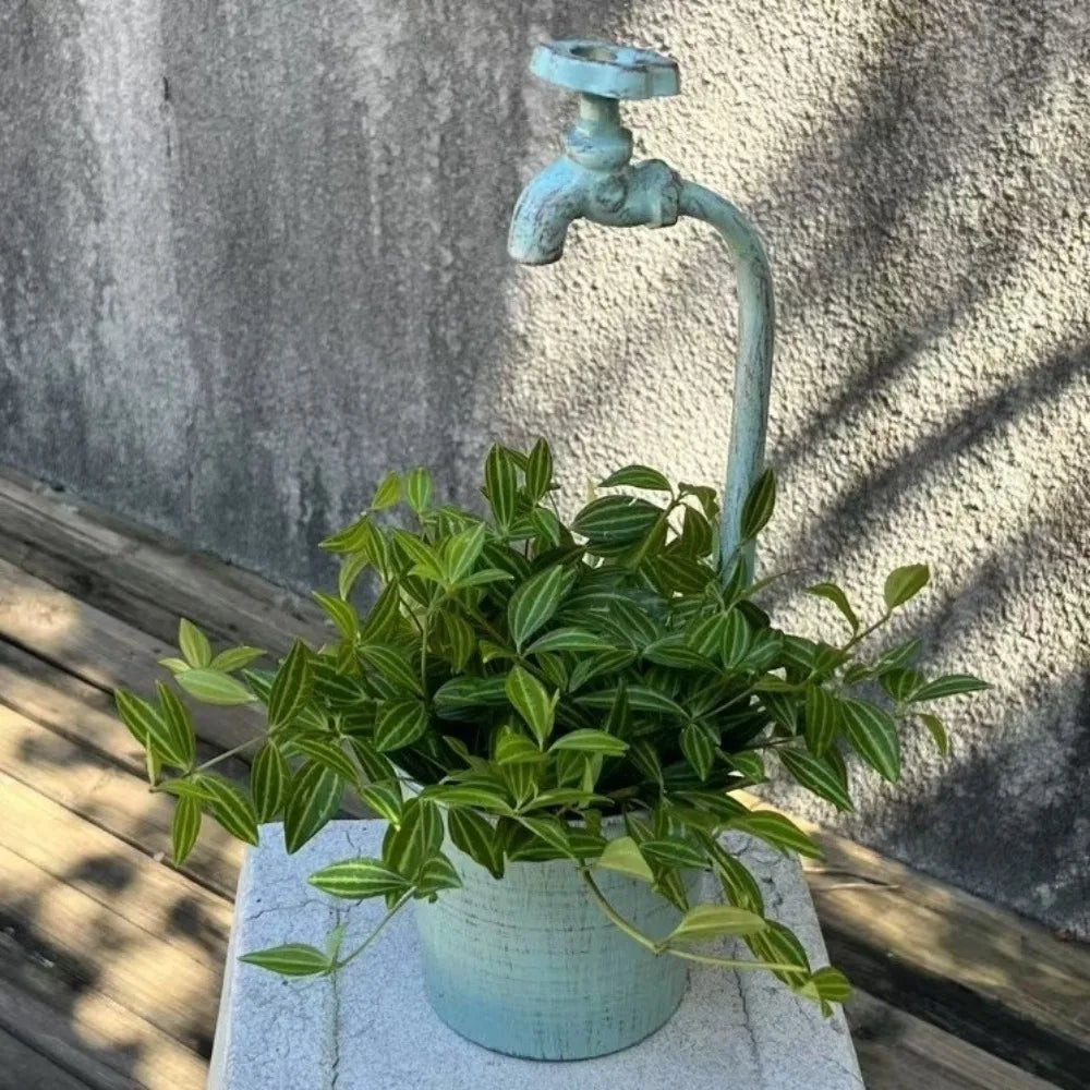 Rustic Metal Faucet Flowerpot | Vintage Iron Flower Bucket