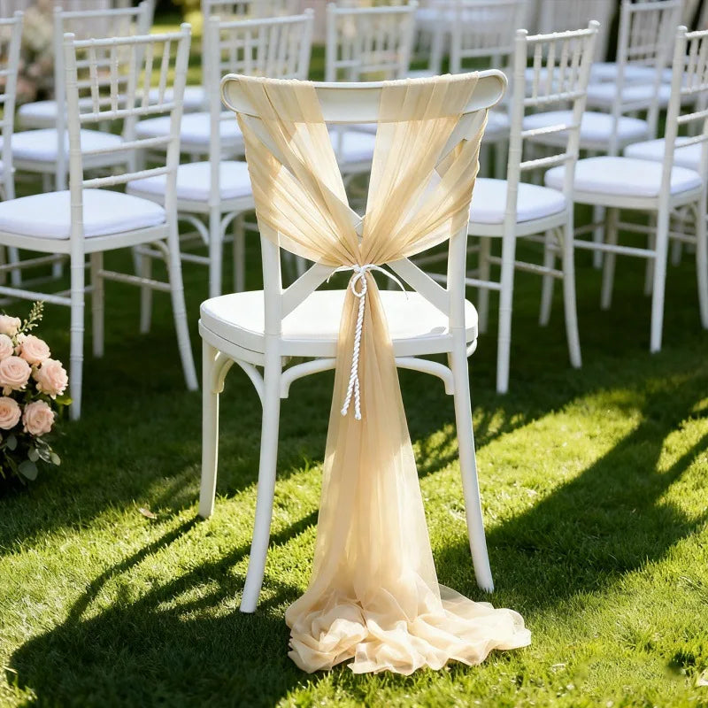 Wedding Chair Sash Beauty Tulle Polyester Streamer Hotel Banquet Decoration Chair Cover Tie Ribbon Bow Oasis Select