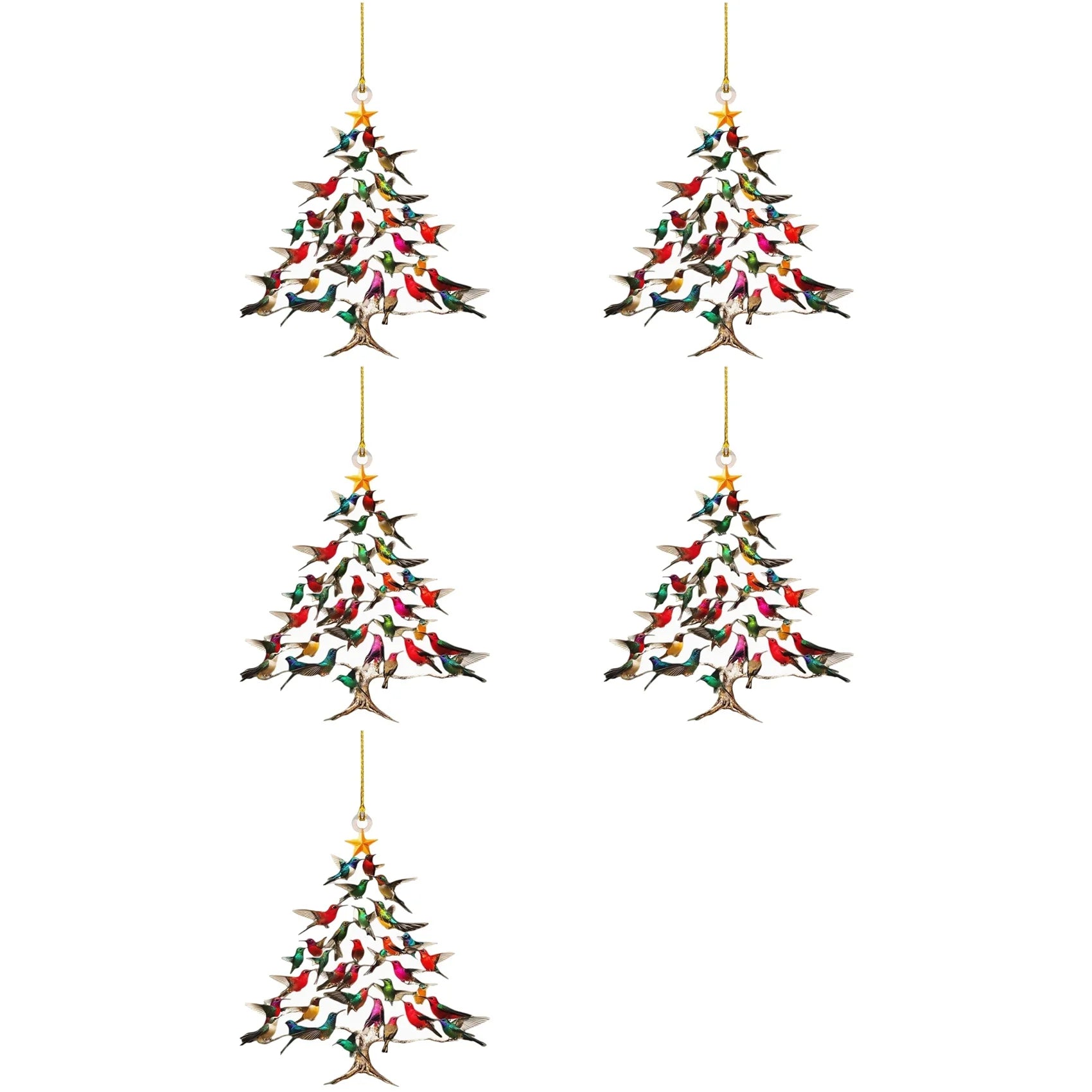 2026-WISH 5X Hummingbird Christmas Ornament, Colorful Hummingbirds Hanging Ornaments For Tree, Christmas Tree Shaped Pendant Oasis Select