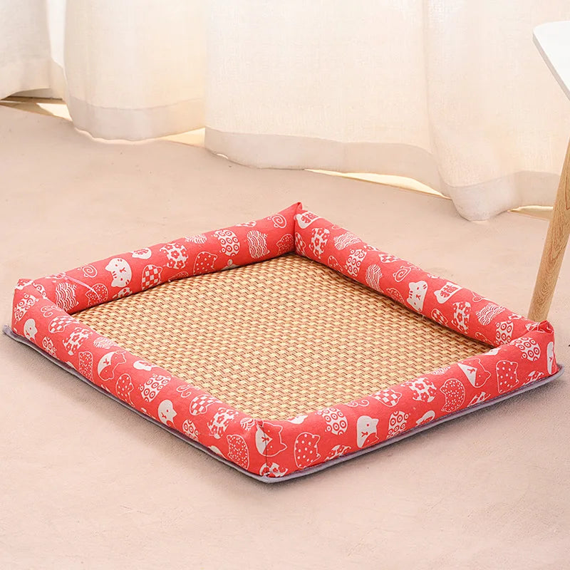 Pet Ice Mat, All-season Dog House Mat, Anti-slip and Wear-resistant Linen Square Dog House Mat, Rattan Mat Oasis Select red cat S 39x27cm