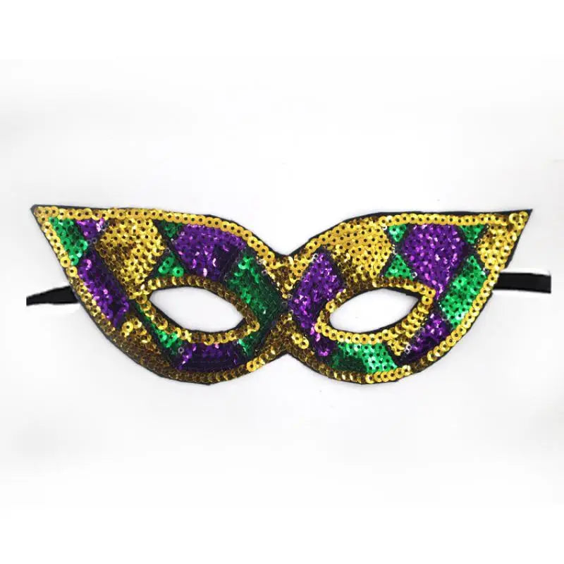1PC Purple Green Yellow Sequin Mardi Gras Masque Masquerade Venetian Carnival Half Face Mask Halloween Cosplay Accessories Oasis Select E