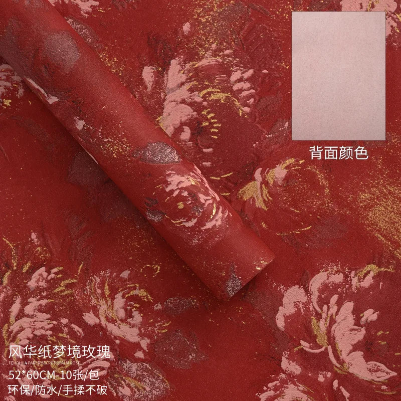 60cm*52cm Oil Painting Wrapper Paper New Dream Back Garden Thickened Waterproof Paper Flower Shop Materials Oasis Select Wine Red