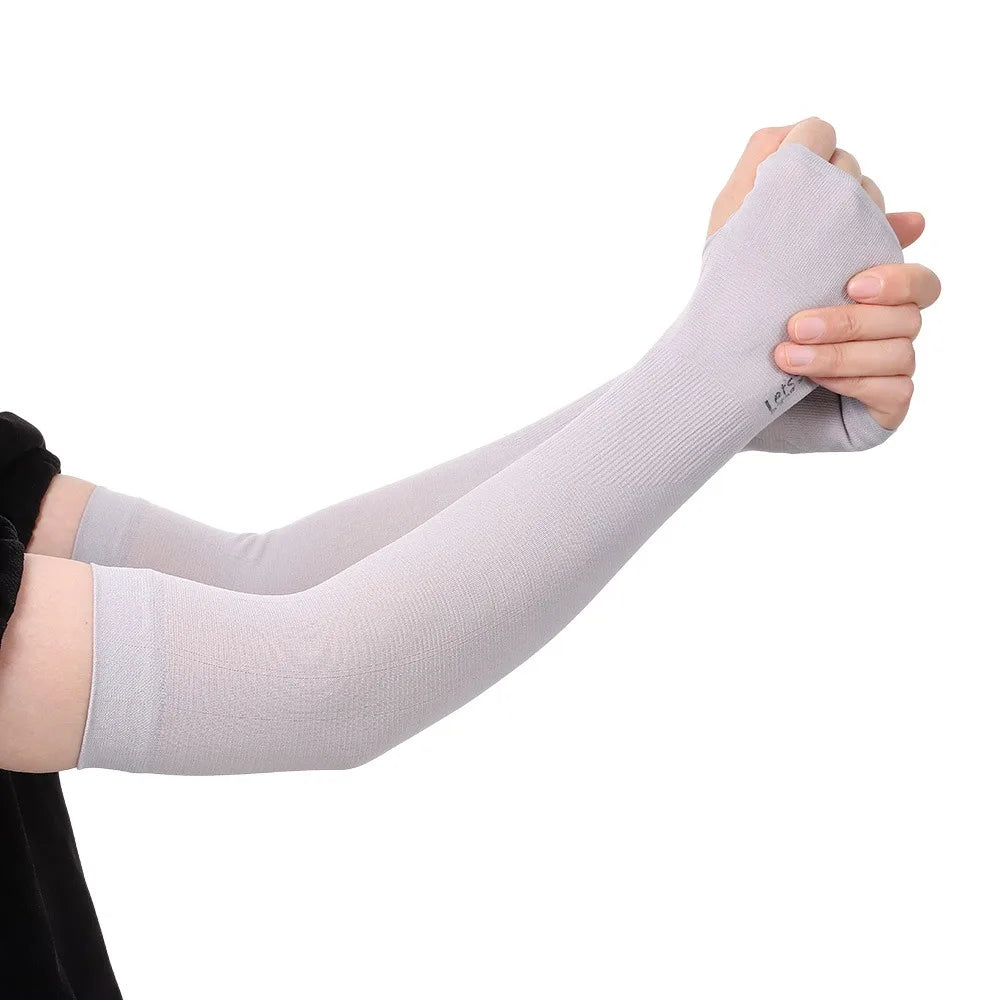 New Breathable Sun Protection Sleeves Summer Cooling Quick Drying Driving Sleeves Anti-UV Elastic Fishing Running Sleeves Oasis Select Gray-Exposed Finger