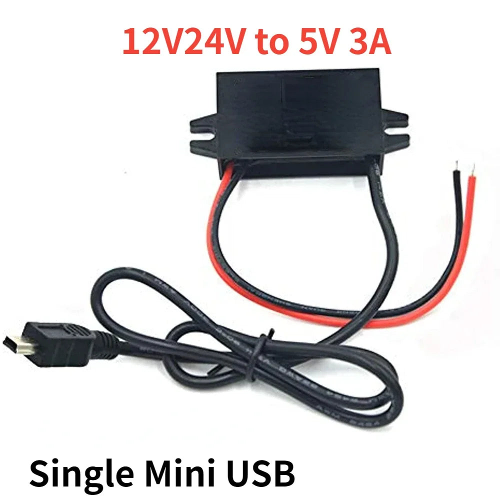 12V24V to 5V 3A DC-DC Step Down Voltage Power Supply Output Adapter Car Power Converter Micro Mini USB with Reverse Protection Oasis Select Single Mini USB