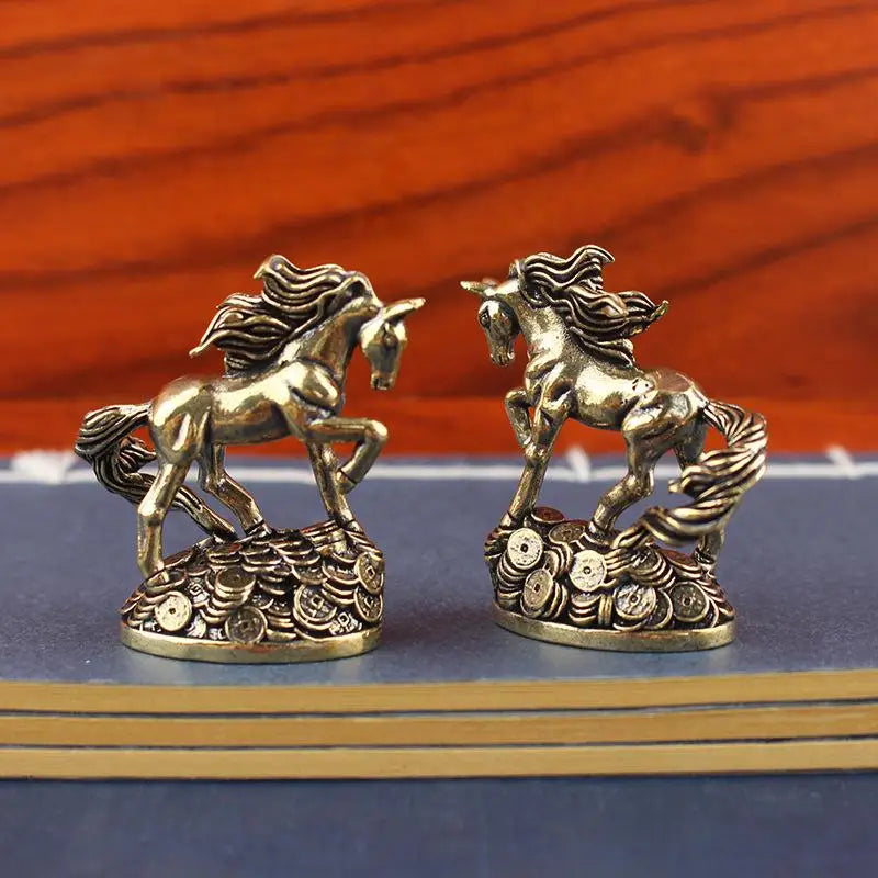 Antique Bronze Brass Zodiac Horse Desktop Decoration Money Horse Ornaments Animal Miniature Model for Crafts Oasis Select