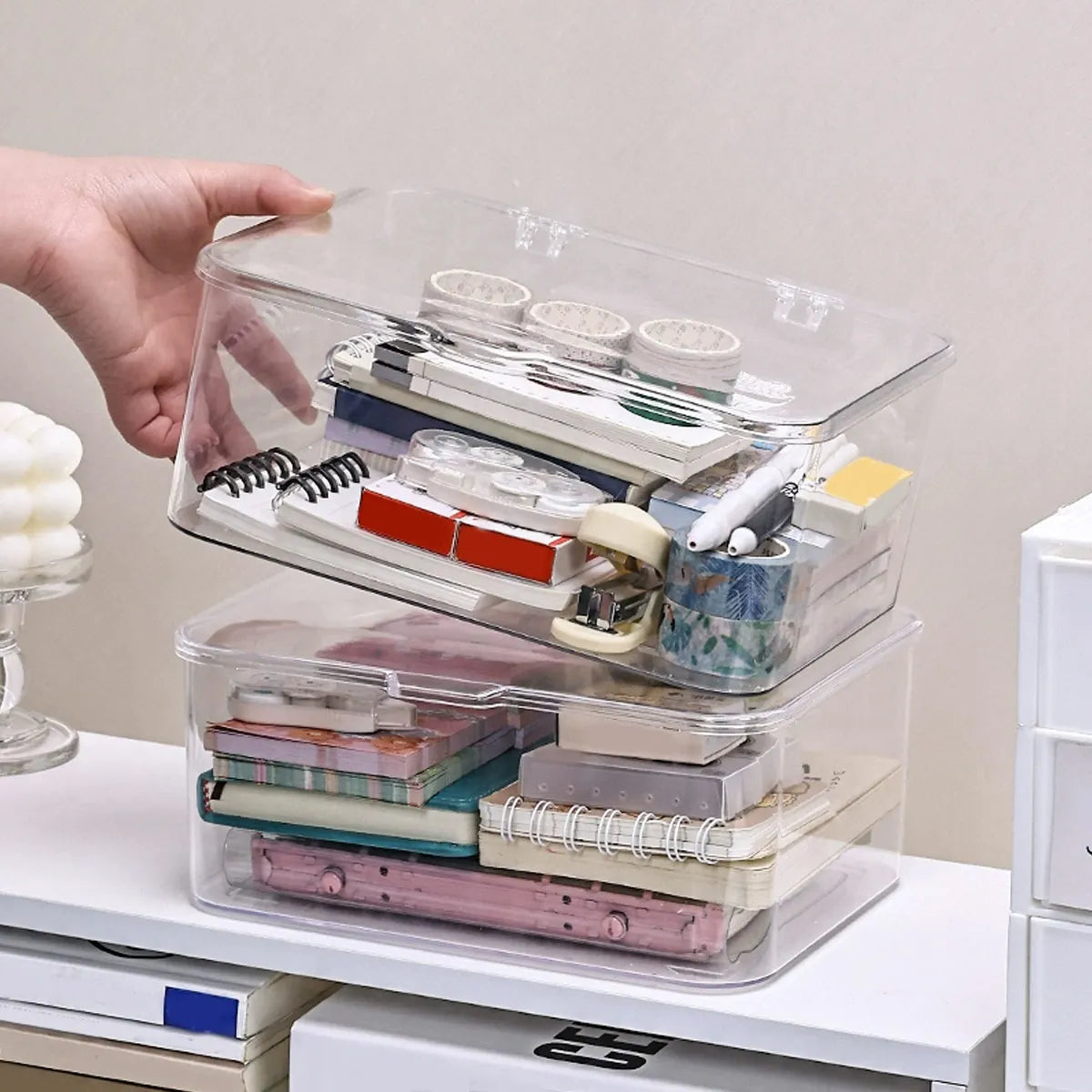 Plastic storage box, covered storage box, flip top desktop storage container, office supplies, stationery, cosmetics storage Oasis Select