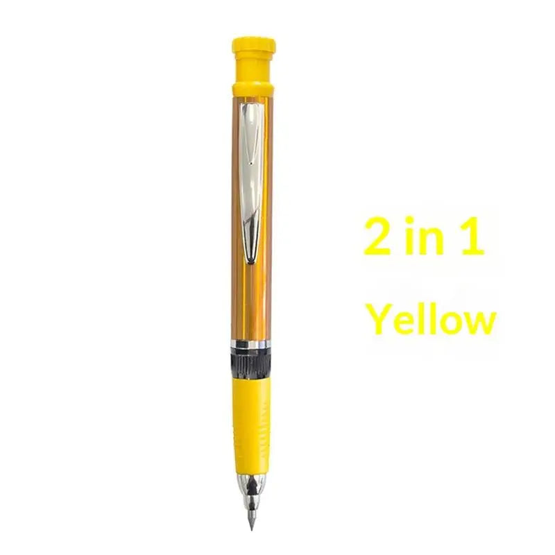 2.8mm 2-in-1 Woodworking Mechanical Pencil With Lead And Built-in Sharpener For Deep Hole Carpenter Marking Pencils Tool Oasis Select yellow pen
