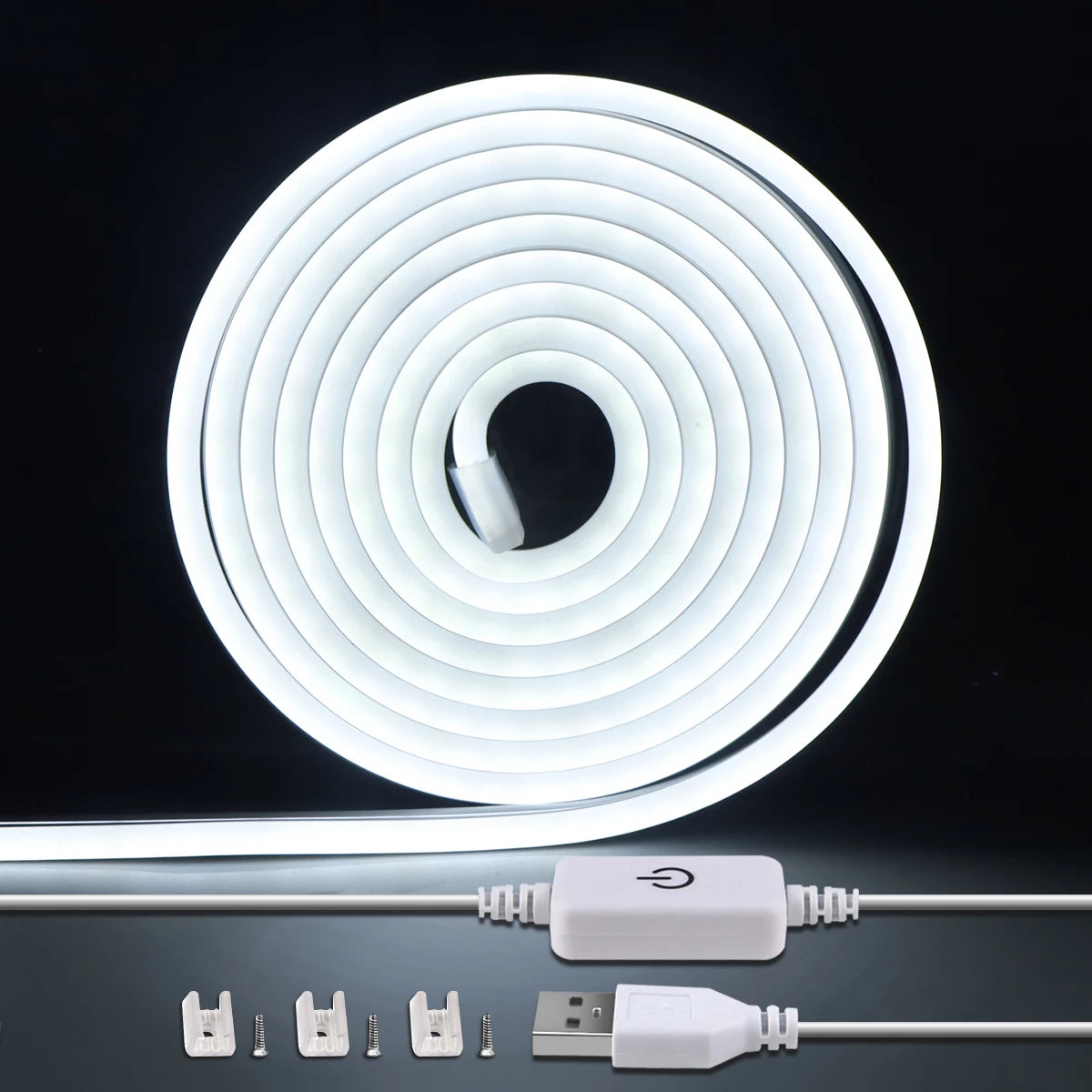 1m/2m/3m USB COB LED Strip 5V Neon Light Touch Sensor Swtich Dimmable Waterproof Flexible Tape for Kitchen Bedroom Cabinet Oasis Select White USB DC5V 3m