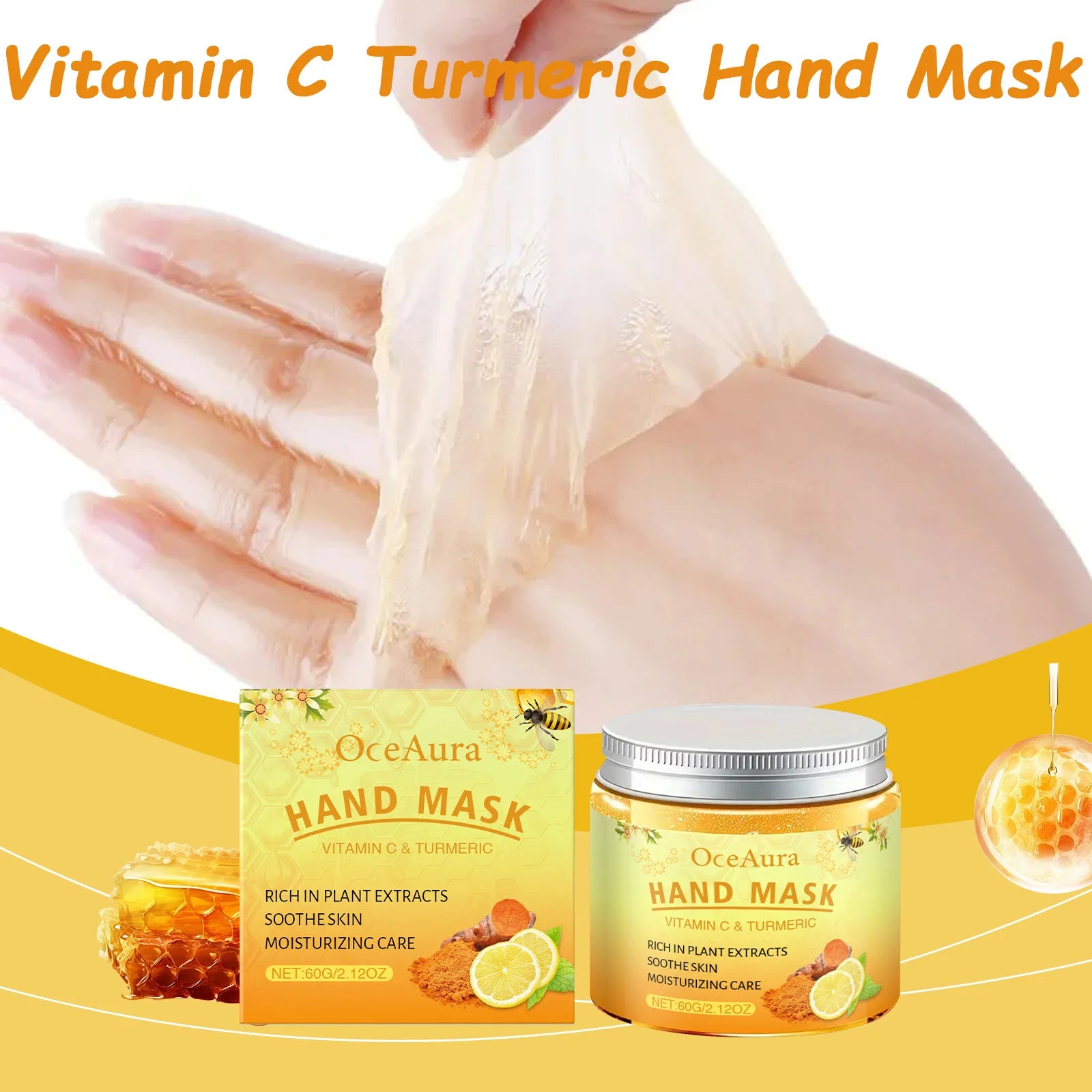 Vitamin C Turmeric Peel Off Hand Mask Moisturizing Nourishing Smoothing Skin Hydrating Improve Roughness Hand Skin Care Oasis Select