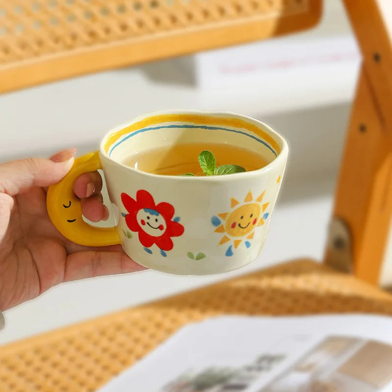Ceramic Mug Lovely Hand Painted with Moon Handle Creative Breakfast Cup Kitchen Drinkware Milk Tea Coffee Mugs for Birthday Gift Oasis Select