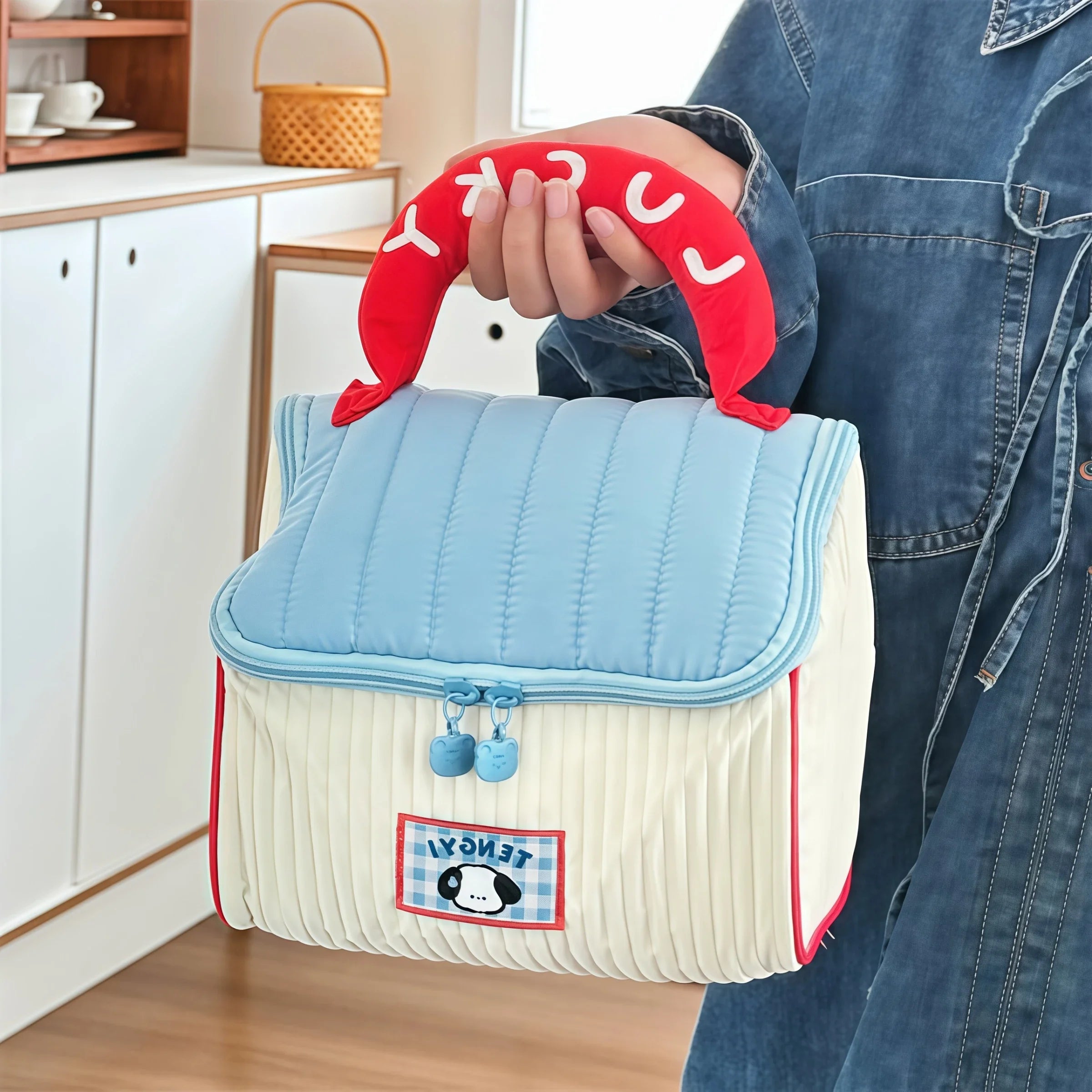 Cartoon pattern cute hut handbag girls large capacity cosmetic organizer portable handheld travel toiletry bag Oasis Select