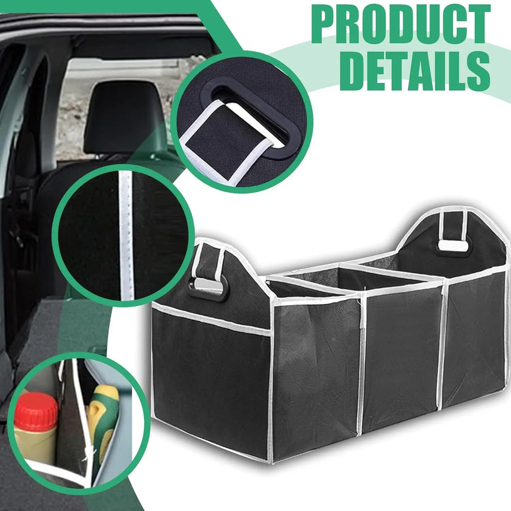 Foldable Car Trunk Organizer 3-Compartment Cargo Storage Bag, Camping Gear & Groceries, Fits All Vehicles, Black Oasis Select