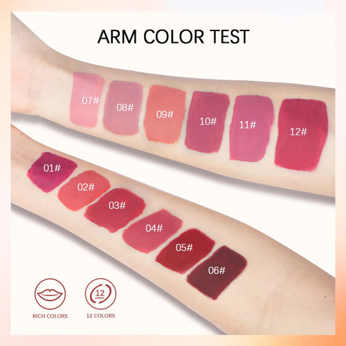 12 Color Matte Velvet Lip Gloss Waterproof Long-lasting Liquid Lipstick Cosmetic Beauty Keep 12 Hours Moist Lip Gloss Makeup Oasis Select
