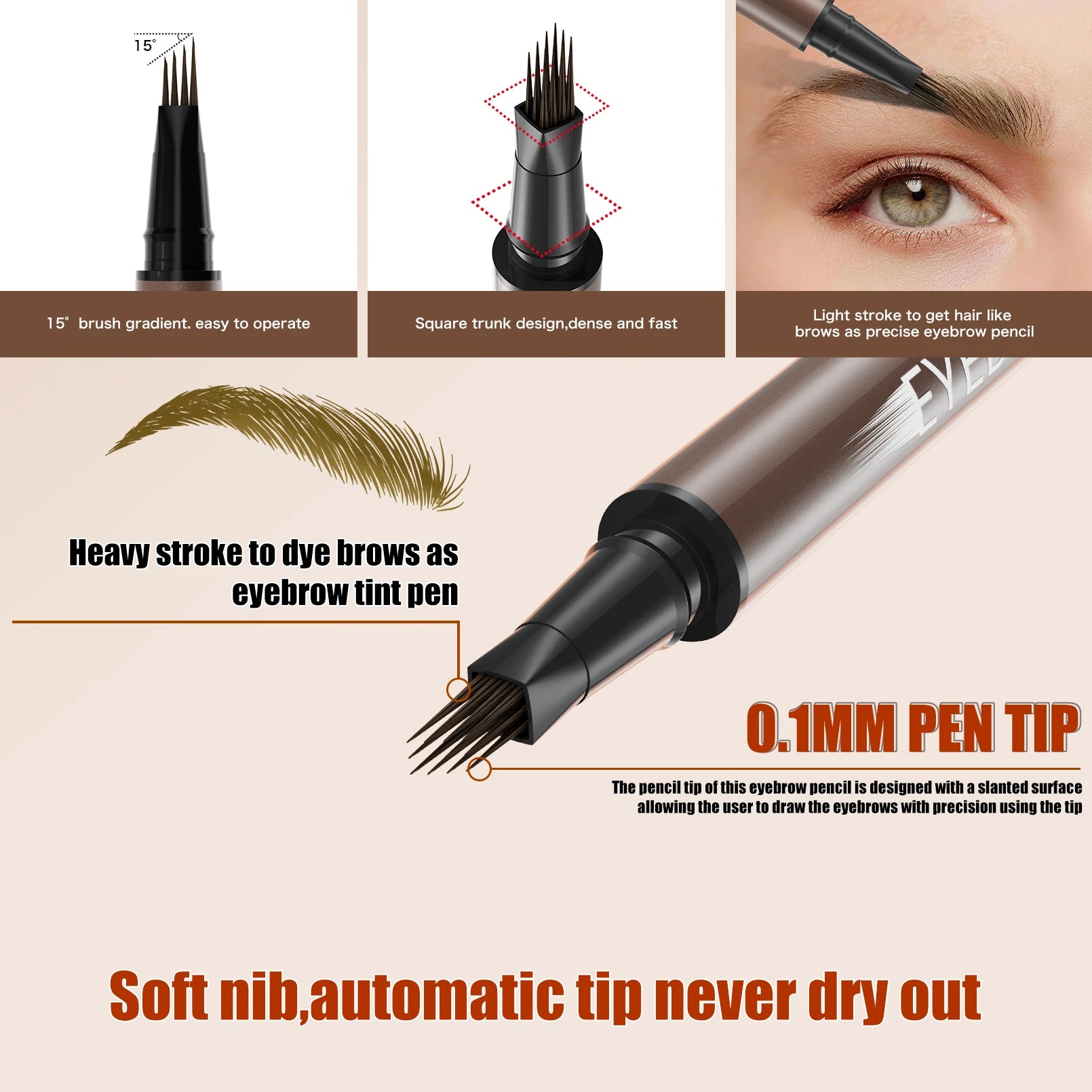 W3W Waterproof Liquid Eyebrow Pen – 5 Colors, Long-Lasting