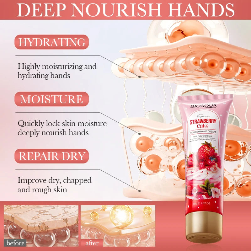 BIOAOUA Strawberry Cake Hand Cream 80g – Deep Hydration