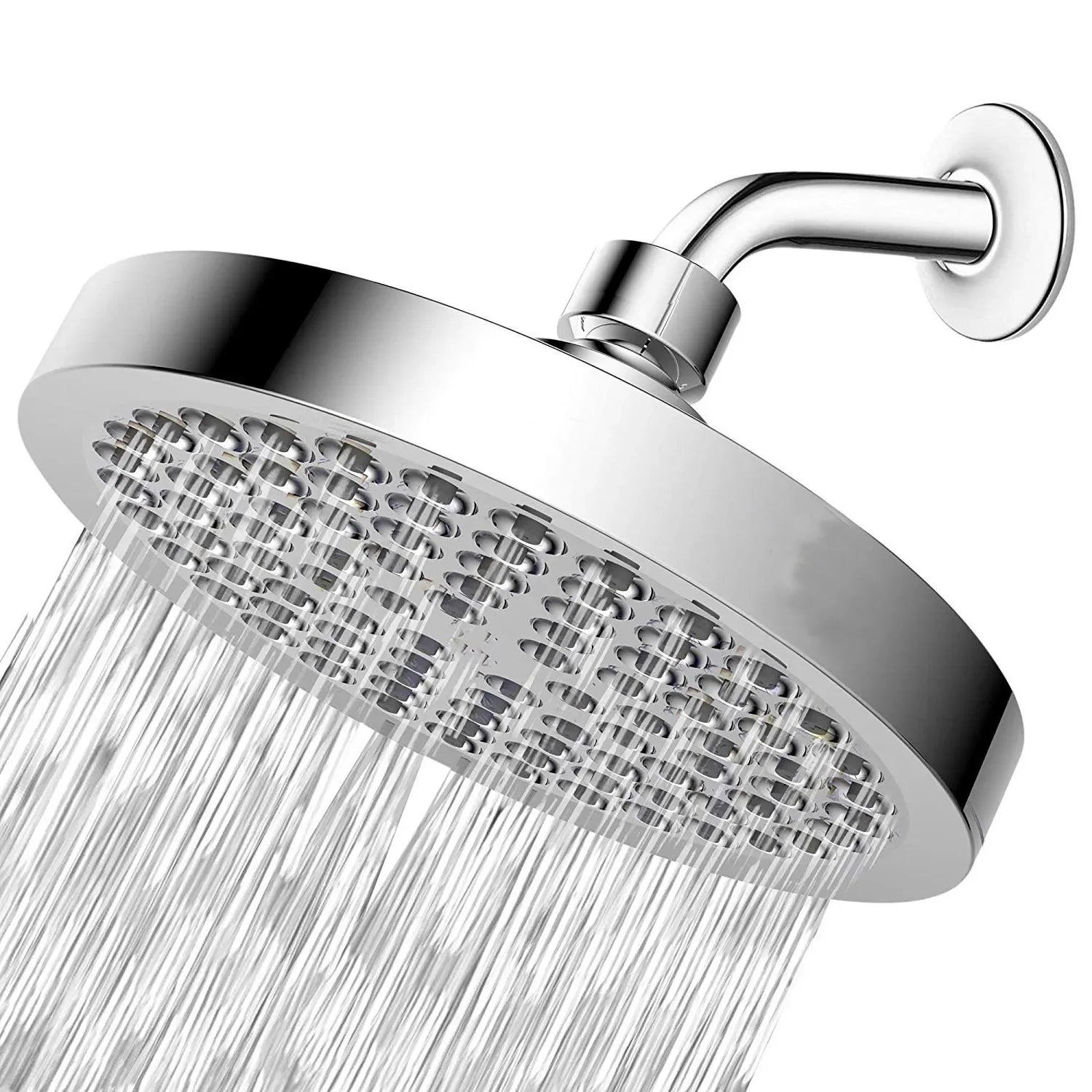 New 6 inches High Pressure Rain Shower Head with Arm 1min Installation Polished Chrome Rainfall Showerhead Anti-Clogging Nozzles Oasis Select Sliver with arm 1