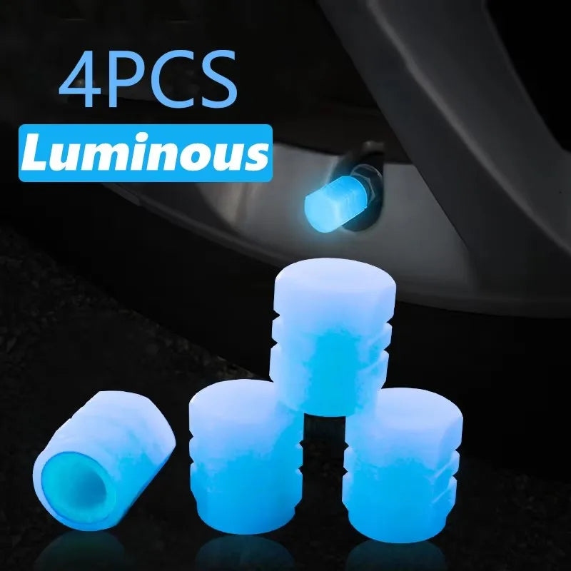 4-24PC Luminous Valve Caps Fluorescent Red Night Glowing Car Motorcycle Bicycle Wheel Styling Tyre Hub Universal Cap Decor 20Pcs Oasis Select 4PCS Blue