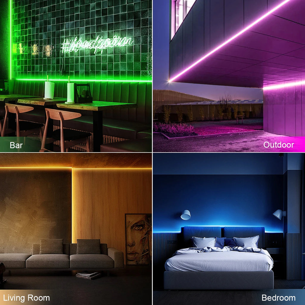 12V RGB LED Neon Strip Lights Waterproof SMD3535 Smart WiFi App Control Flexible Silicone Gel Tape Ambient Lamp for Alexa Google Oasis Select
