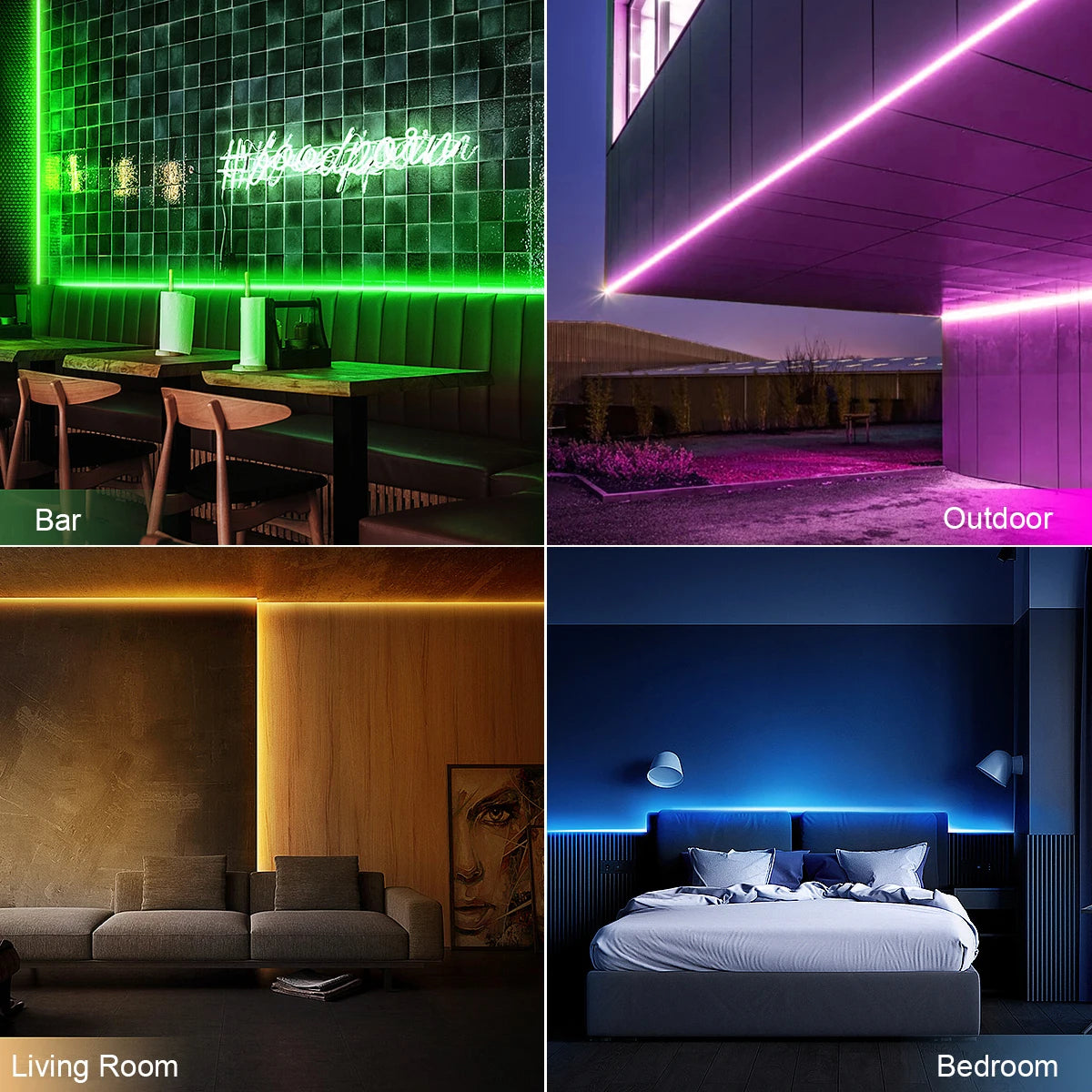 1-5M RGB/White/Warm LED Strip Neon Lights Smart WiFi Music Sync,Coloful Mood Light Tape for Game Room for Tuya APP Alexa Voice Oasis Select