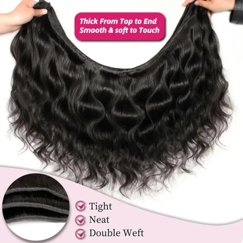 42 Inch Body Wave Human Hair Bundles Natural Black Brazilian Virgin Hair Weave 12A Unprocessed Real Human Hair Extensions Full T Oasis Select
