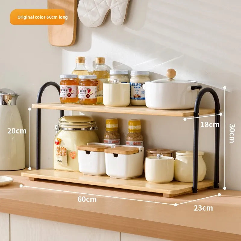 Double-layer kitchen seasoning rack rack household seasoning salt tank multi-functional multi-layer storage rack Oasis Select Primary 60 long