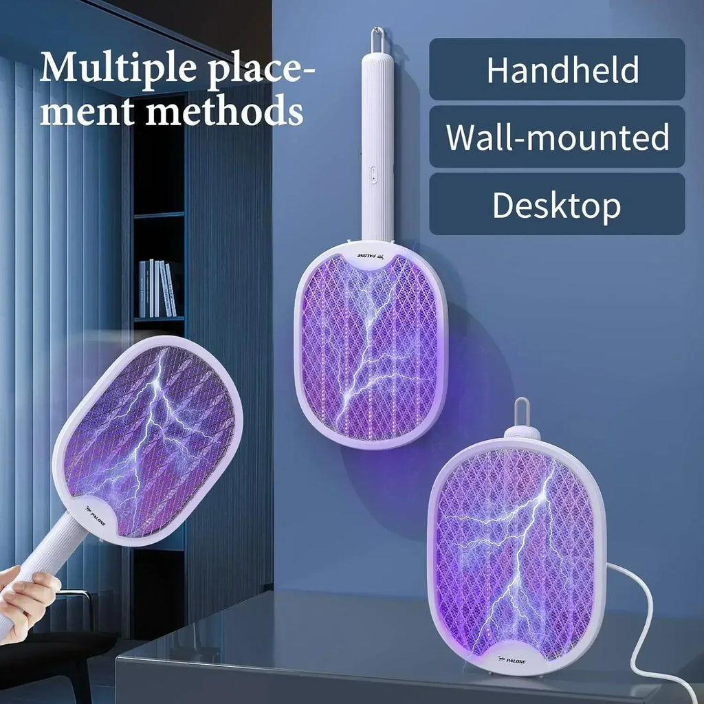 Electric Fly Swatter, 4000V Foldable Fly Zapper with USB Rechargeable Battery, Flying Insects for Living Room, Garden Home Oasis Select