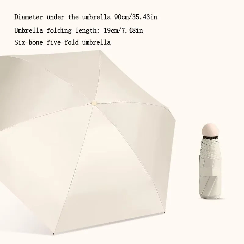 Capsule Umbrella Sunny and Rainy Dualuse Rainproof Wind-resistant Sun Protection Outdoor Traveling Portable Mini Umbrella Oasis Select G586 Beige