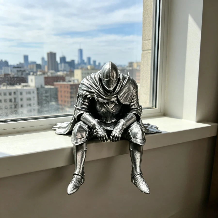 3D Printed Knight Figurine Retro Armored Warrior Desk Edge Ornament Medieval Style Tabletop Statue Collectible Gift for Medieval Oasis Select