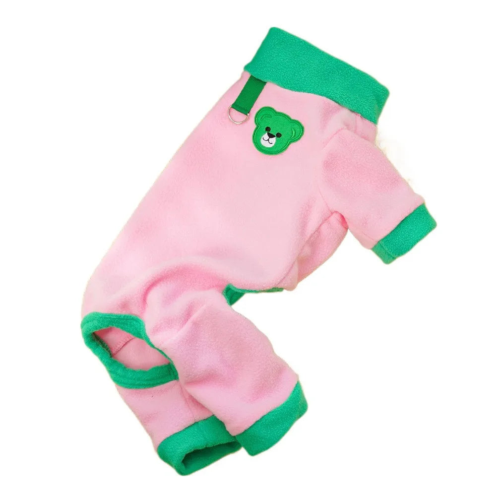 Bear Pattern Plush Dog Jumpsuit | Warm 4-Leg Pet Pajamas Dog Jumpsuit Oasis Select Pink M