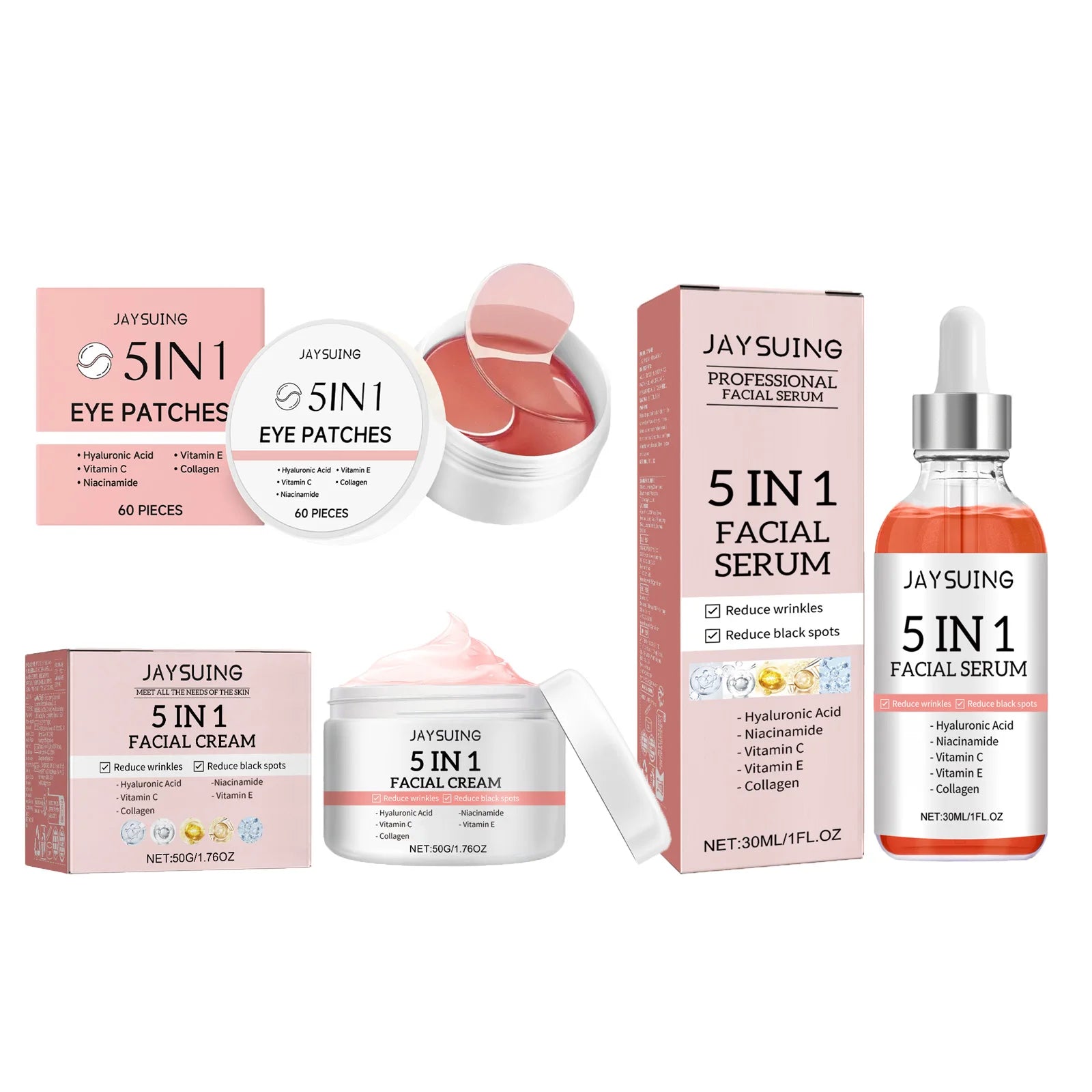 Jaysuing 5-in-1 Skincare Set – Anti-Aging Serum, Cream & Patches Anti-Aging Skincare Set Oasis Select 1 Set