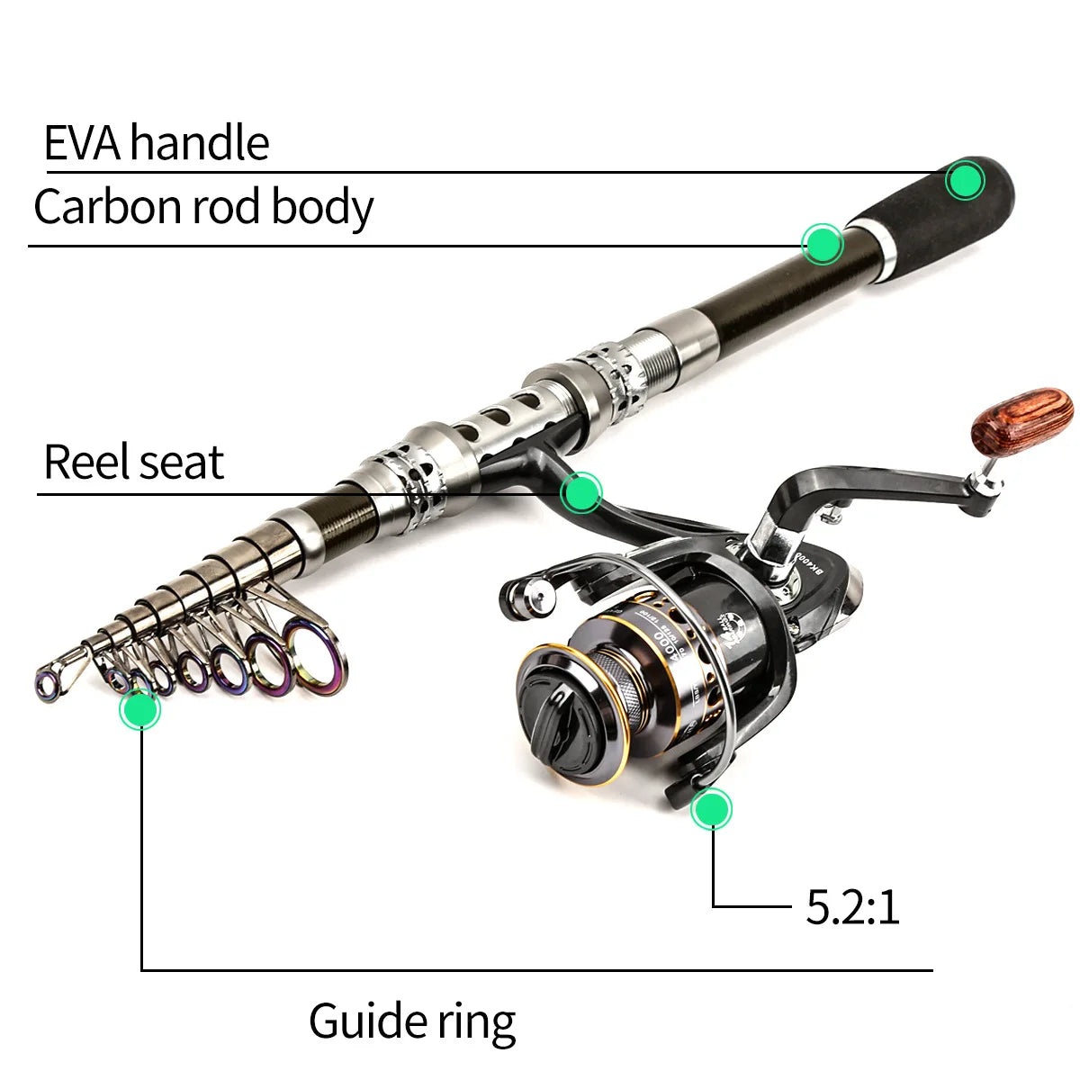 Carbon lure rod wheel set, sea fishing rod, telescopic fishing rod, rotating reel, travel, fresh water fishing set Oasis Select