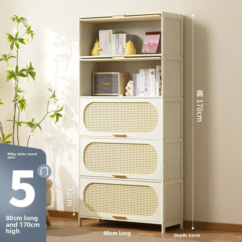 Cream wind all solid wood bookcase simple children's locker open storage cabinet living room study combination locker Oasis Select 80 long five doors
