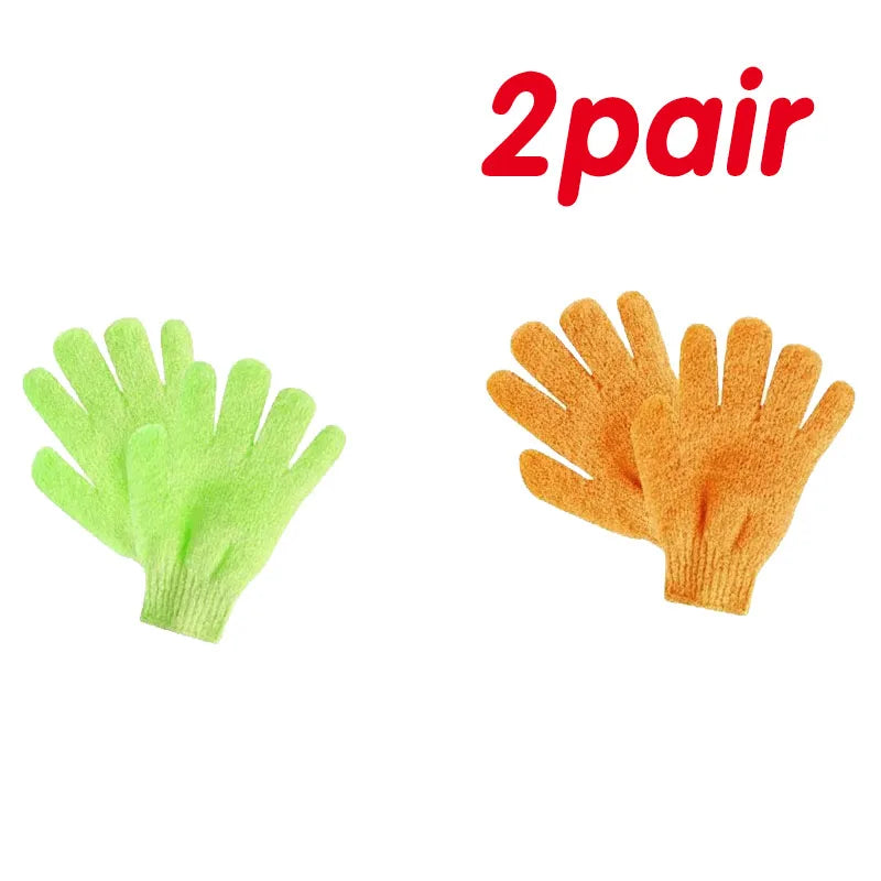 1/2pair Five Fingers Bath Gloves Household Shower Scrub Body Wash Children Home Supply Elastic Wipe Back Bathing Cleaning Gloves Oasis Select 2pairs orange-green