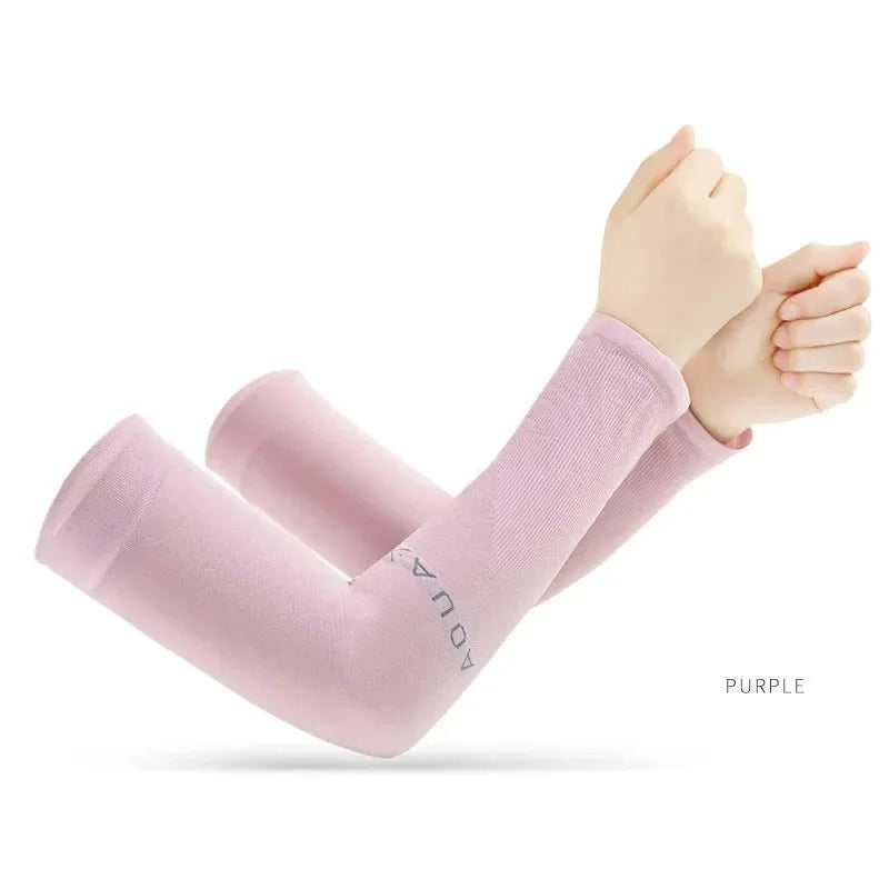 Summer Ice Silk Long Sleeves Anti-Sunburn Arm Cover Men Women Cuff New Cool Hand Sleeves Anti-UV Cycling Arm Sleeve Fingerless Oasis Select purple-A