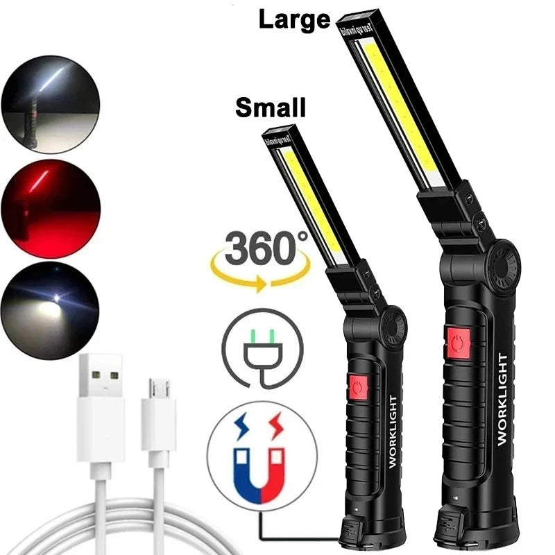 Rechargeable Camping LED Work Light COB Flashlight with Magnet and Hook Waterproof 5 Lighting Modes Suitable for Night Work Oasis Select