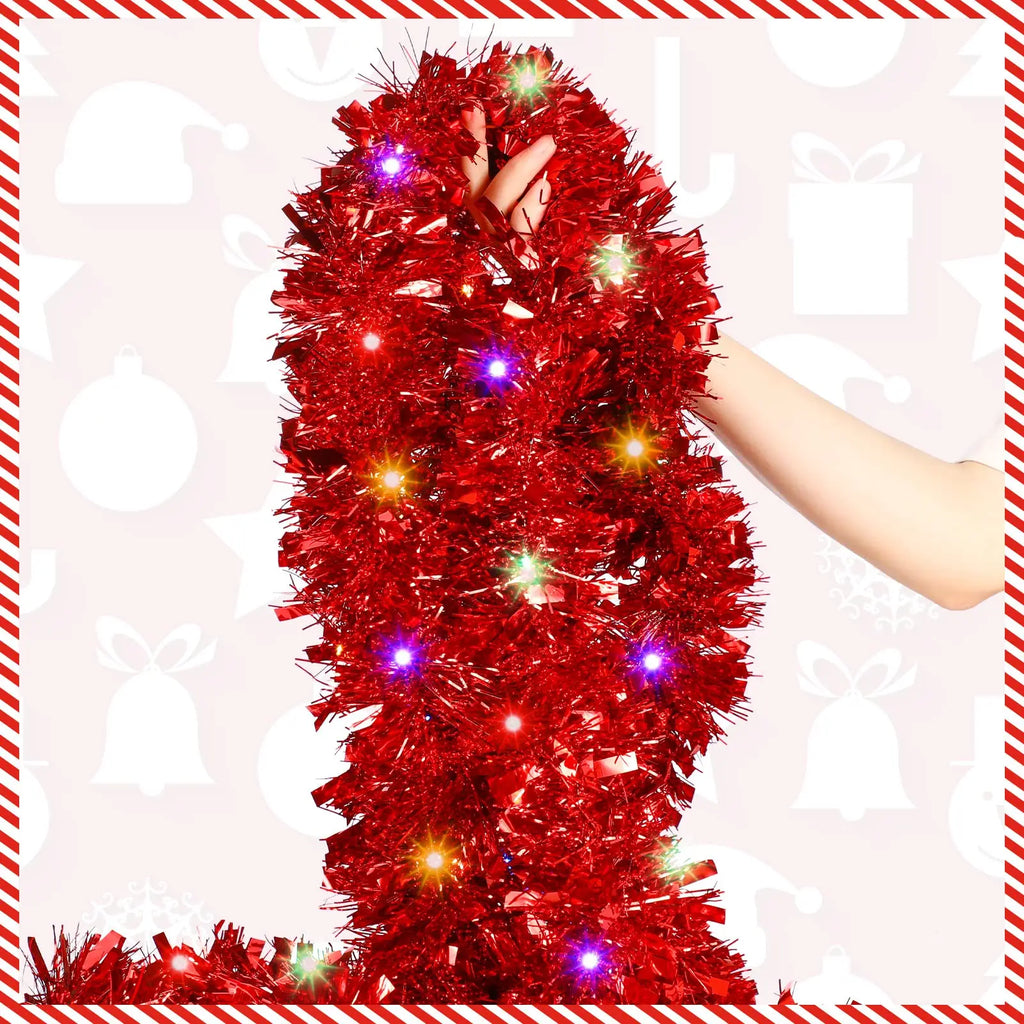 LED Christmas Tinsel Garland Artificial DIY Christmas Garland With LED Lights Xmas Metallic Twist Hanging Garland Fireplace 5m Oasis Select