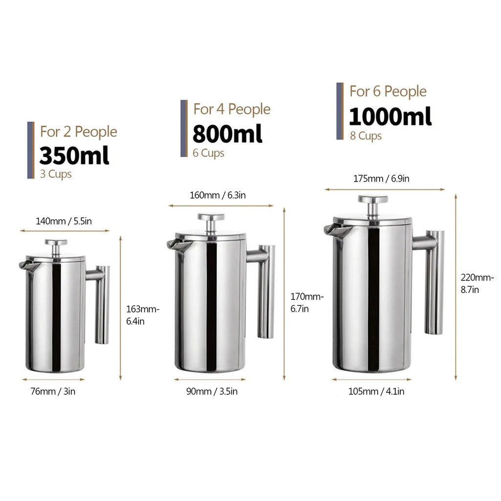 Stainless Steel French Press Coffee Maker | 350ml–1000ml French Press Coffee Maker Oasis Select