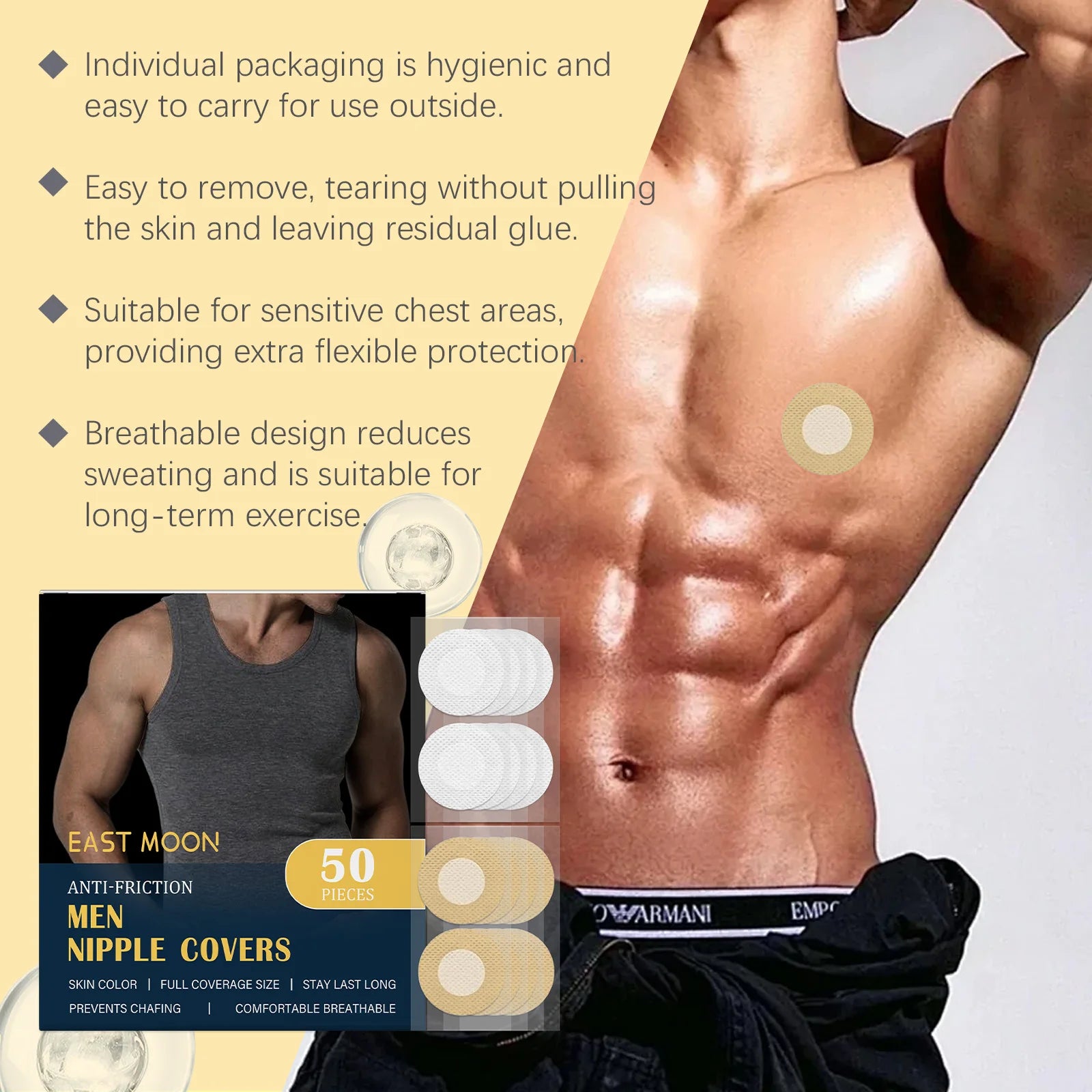 East Moon Men Sports Chest Patch Waterproof Invisible Breast Anti Bump Running Breathable Disposable Round Nipple Cover Stickers Oasis Select