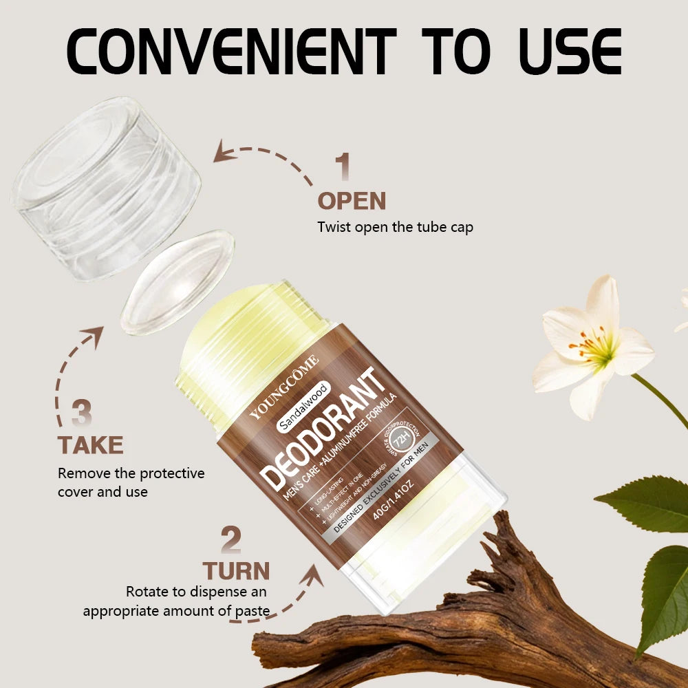 Men Sandalwood Deodorant Stick Anti Sweating Keep Drying Lasting Fragrance Remove Armpit Odor Underarm Refresh Sticks 40g 1/3set Oasis Select