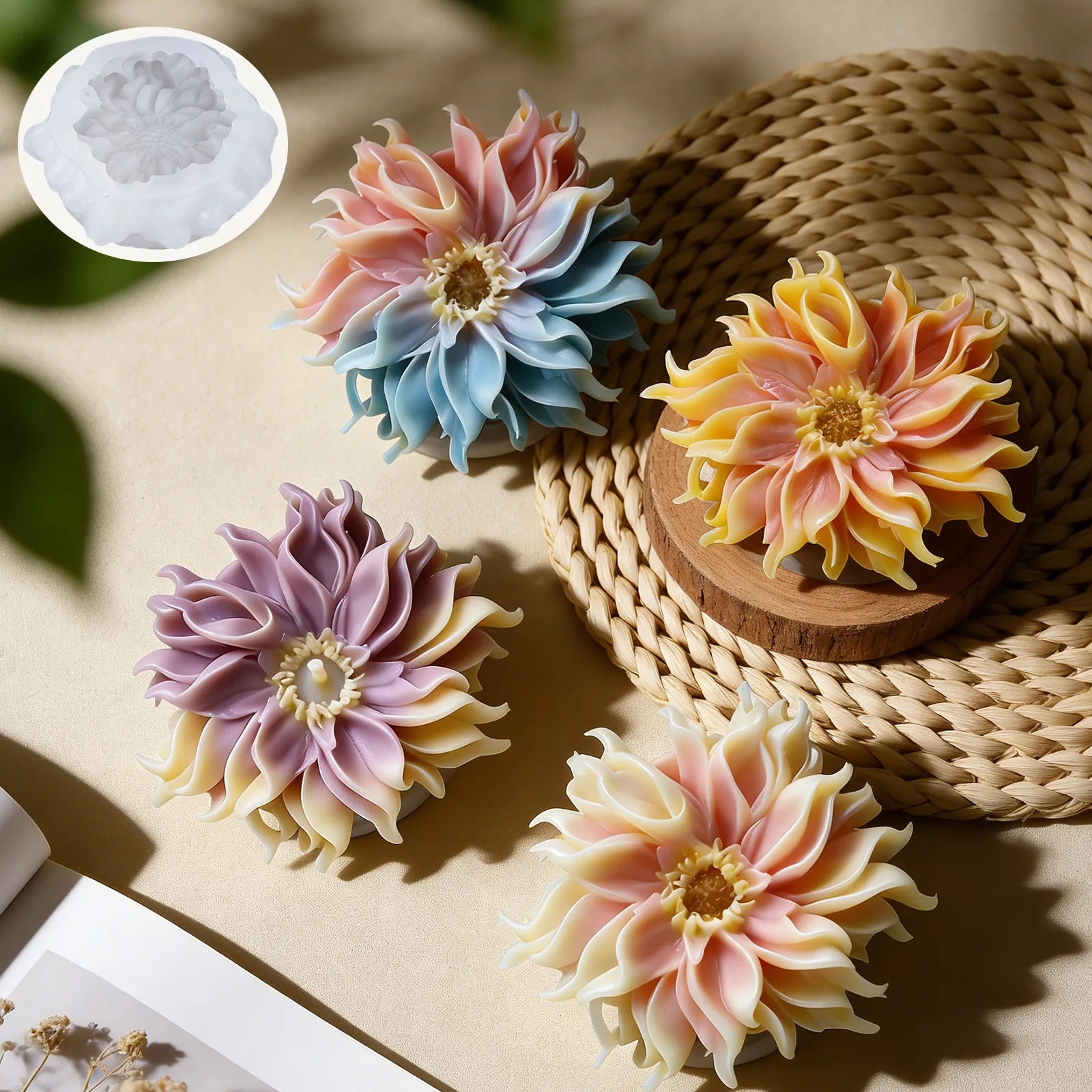 Simulation Ferrand Floral Scented Candle Silicone Mold Handmade Soap Plaster Candle Fondant Baking Mold Oasis Select