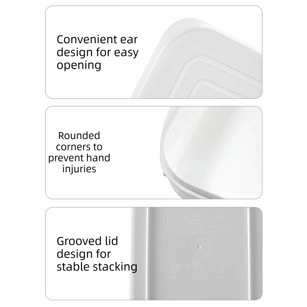 4Pcs Airtight Freezer Fresh-Keeping Box Microwave Safe 350/800ml Refrigerator Organizer Box Stackable White Oasis Select